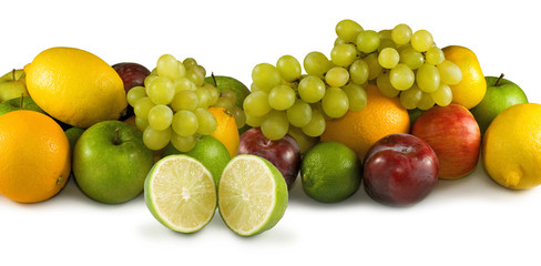 different fruits on a white background