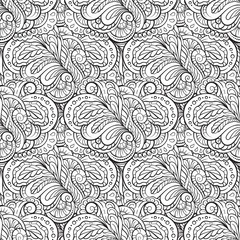 Fantasy decorative black and white ornamental seamless pattern
