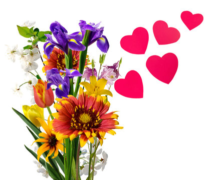 image of flowers and hearts on a white background