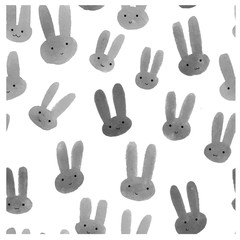 Cute seamless pattern with watercolor rabbits.