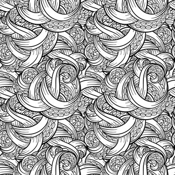 Vector black and white tentacles seamless pattern