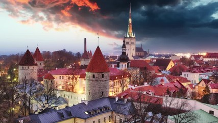 Tallinn city, Estonia at sunrise, Time lapse