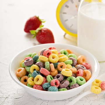 Fruit Colorful Sweet Cereals In A Bowl