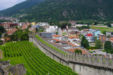 Fototapeta na wymiar City wall of Bellinzona, Ticino, Switzarland