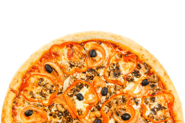 Half of delicious italian pizza with seafood