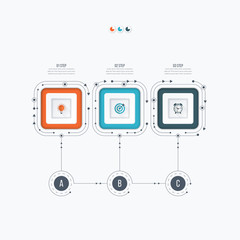 Infographics template 3 options with square