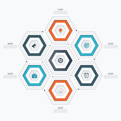 Infographics template 6 options with hexagon