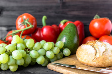 Eating healthy, breakfast ingredients, fruits and vegetables, vegetarian diet