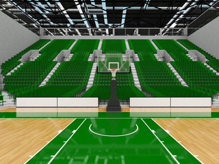Obraz premium Beautiful sports arena for basketball with green seats and VIP boxes