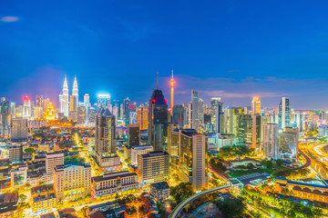 Downtown Kuala Lumpur skyline at twilight