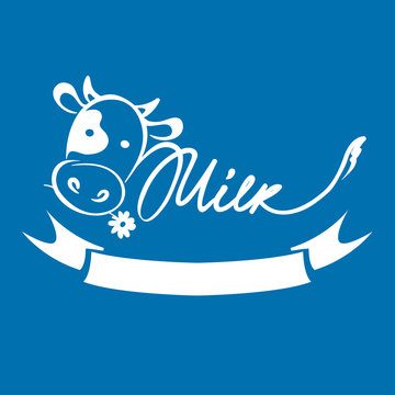 Logotype for dairy and milk product / Vector illustrations with funny cow, trademark, sign 