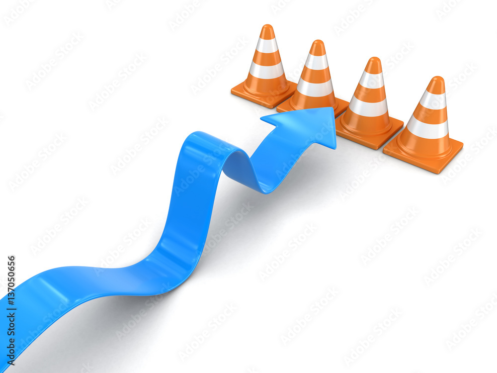 Poster arrow and traffic cones. image with clipping path