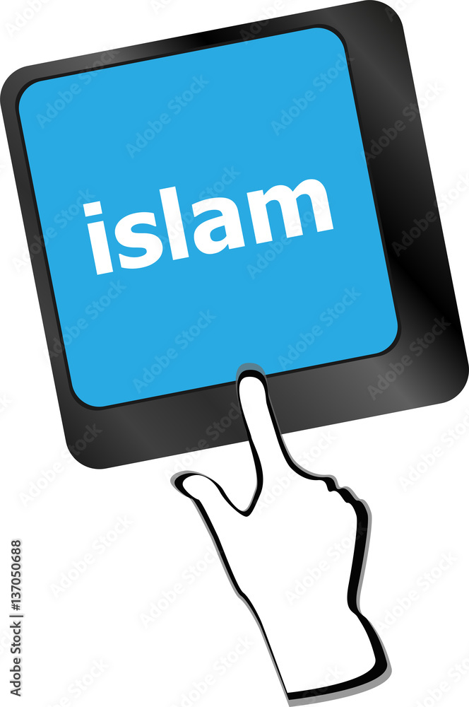 Poster islam word on computer key on enter button