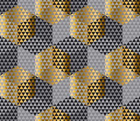 gold and black geometry hexagon seamless fabric sample. geometri - obrazy, fototapety, plakaty
