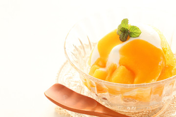 Fototapeta na wymiar mango sherbet and vanilla ice cream