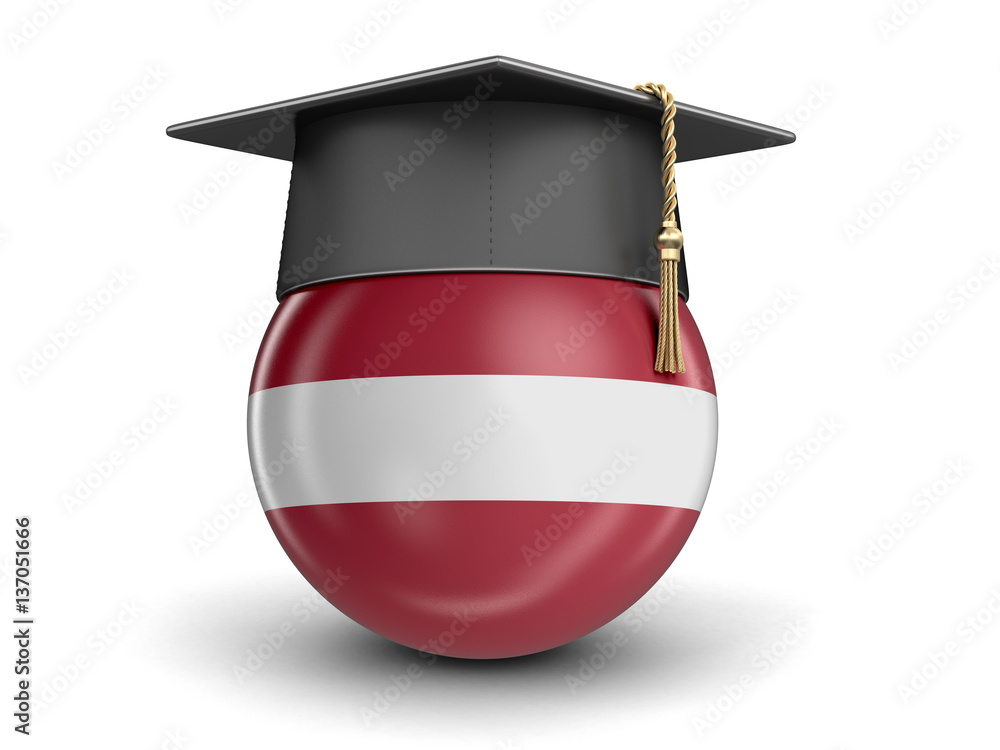 Poster graduation cap and latvian flag. image with clipping path