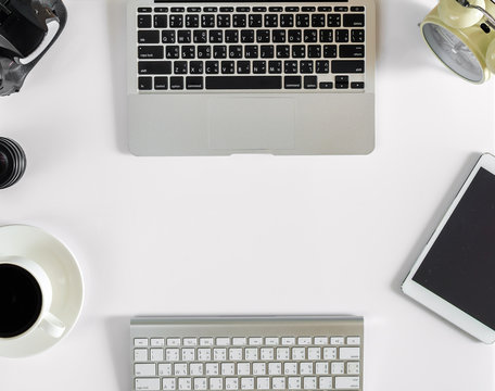 mockup of technology office equipment, flat lay