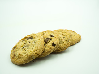 Chocolate chip cookies on white background