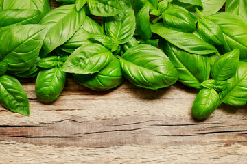 Basil leaves on wood