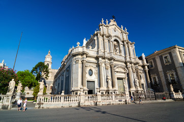 Fototapeta na wymiar Piazza Duomo and Cathedral of Santa Agatha. Catania, Sicily, Italy