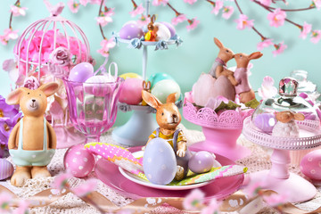 easter table decoration in pastel colors