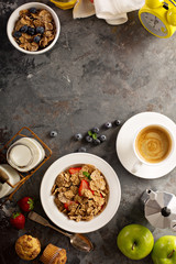 Multigrain healthy cereals with fresh strawberry