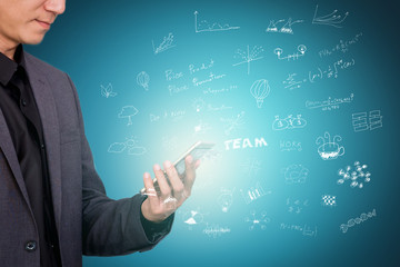 Business man working on the digital tablet device.
