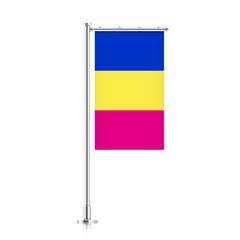 Chad vector banner flag hanging on a silver metallic pole. Chad vertical flag template isolated on a white background.