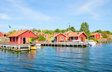Fisherman huts at the Scandinavian east coast in Summer