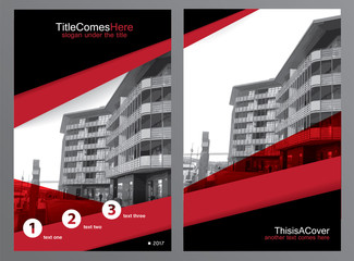 Brochure cover design with red and black colors and place for your image