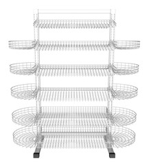 Mesh shelves for the goods in the store. 3d image. Isolated on white