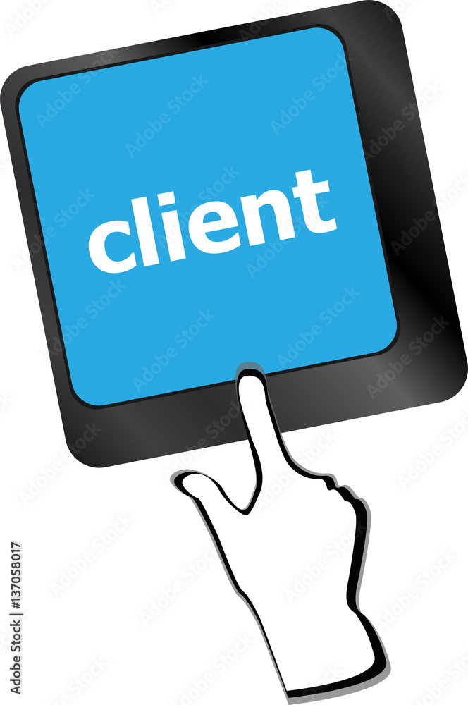Poster customers service concept. button on modern computer keyboard with word clients on it