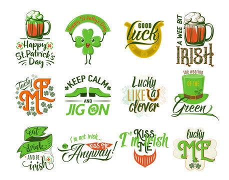Vector illustration of happy Patrick day logo set