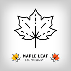 Vector maple leaf icon Autumn leaves Canada symbol. Thin line art design, outline illustration