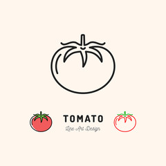 Vector Tomato icon Vegetables logo. Thin line art design, outline illustration - obrazy, fototapety, plakaty