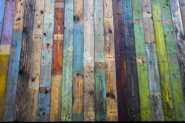 Painted wooden planks. 
Shabby paint wooden boards. Loft interior.
