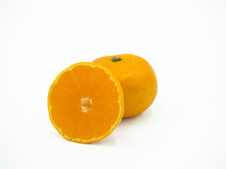 Slice of orange on isolated white background