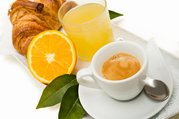 Obraz na płótnie Canvas Caffè espresso,succo d'arancia e croissant 