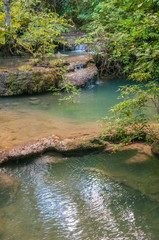 Step of the waterfall at Erawan waterfall national park in Kanchanaburi, Thailand
