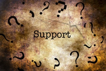 Support and question marks grunge concept