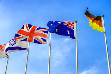 national flags flying in wind