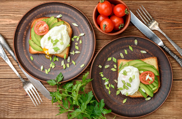 Sandwich with avocado and poached egg.