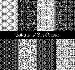 Floral arabic pattern set. Black and white modern arabesque vector seamless patterns