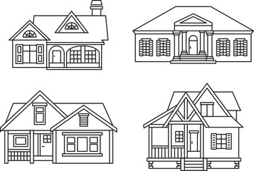 Set of cottage houses. Vector illustration.