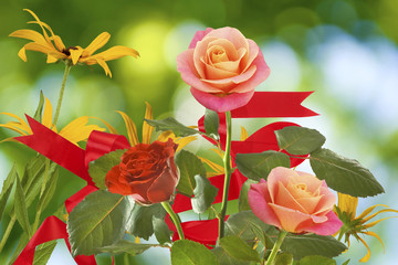 Beautiful flowers on a green background.