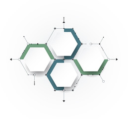 Fototapeta premium Vector molecule with 3D paper, integrated Hexagon background. Blank space for content, business, infographic, diagram, flowchart, timeline, process. Social network connection technology concept