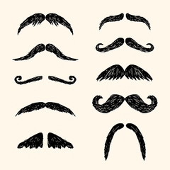 Different moustache. Vector hand drawn illustration in sketch style
