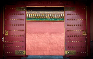 Poster Ancient red wooden doors at the Forbidden City, Beijing © Stripped Pixel