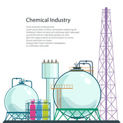 Chemical Plant and Text , Refinery Processing of Natural Resources Isolated on White Background, Industrial Pipes ,Poster Brochure Flyer Design, Vector Illustration