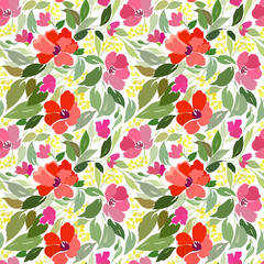 Seamless pattern with floral patterns in bright colors.